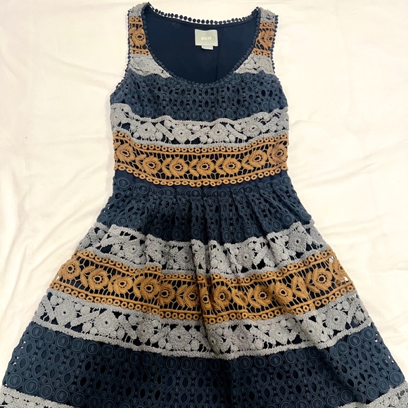 Anthropologie Maeve Crochet Fit and Flare Dress 0 2 XS MSRP $218 - Picture 4 of 6